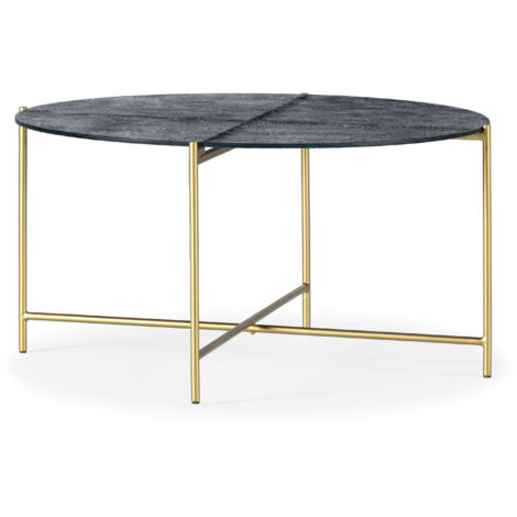 Couchtisch 78X78X40 Blau sandgestrahltes Glas/goldenes Metall
