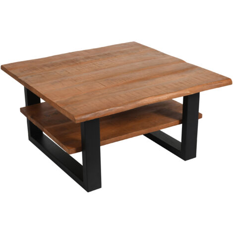 Couchtisch 90 x 90 cm massiv honigfarben Mango schwarz PATRICK