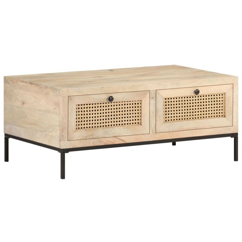 Couchtisch 90x50x37 Cm Mango Massivholz Und Rohrgeflecht - Vidaxl