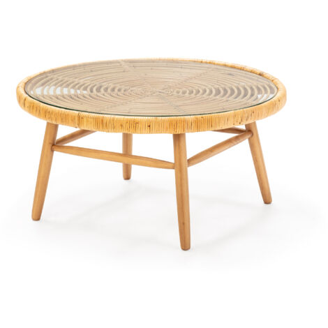 Couchtisch 92x92x46 Naturholz/Glas