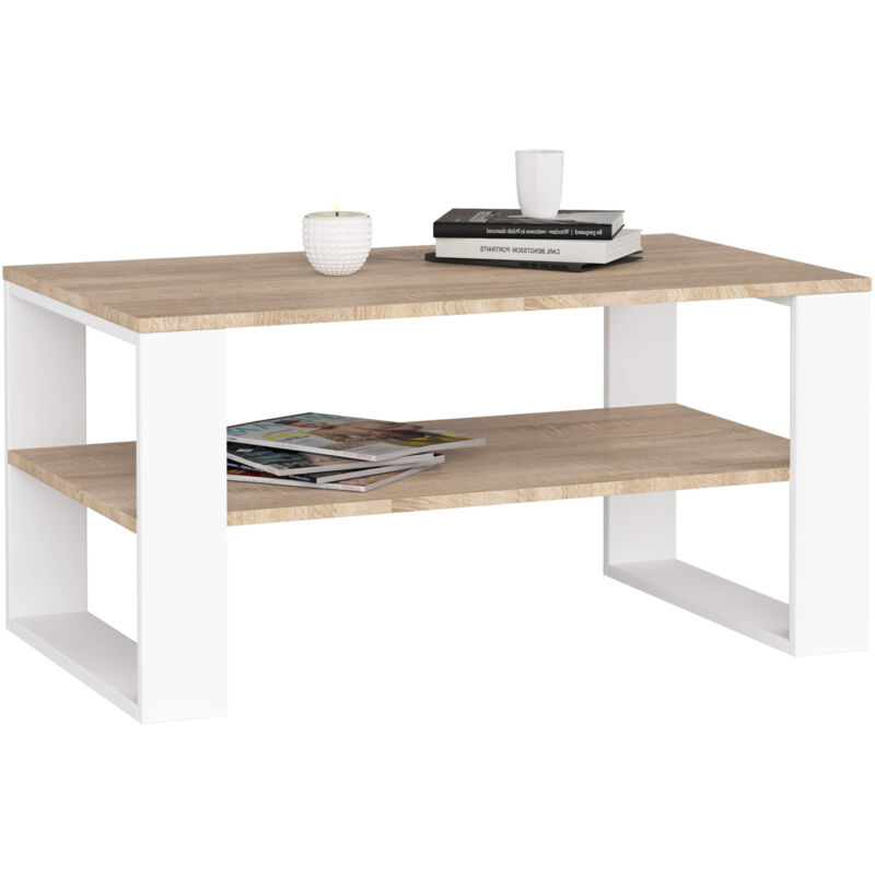 Akord - Couchtisch Alex Sonoma Eiche 92 Cm Mit Weißem Fußrahmen B92xh53xt45 Cm