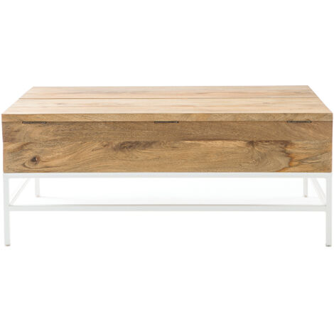 Couchtisch aufklappbar Mangoholz und Metall Weiß 160cm BOHO - Holz hell / Weiß