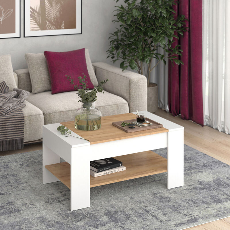 Couchtisch August, Goldkraft Eiche/weiß, 99.6 X 58.8 Cm Mit Schublade, Vicco