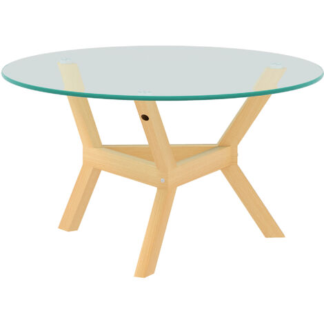 Couchtisch aus Hartglas, Wohnzimmertisch mit verstellbaren Fußpolstern und Stahllrahmen, runder Beistelltisch für Wohnzimmer, Transparent, Ø80 x 45 cm