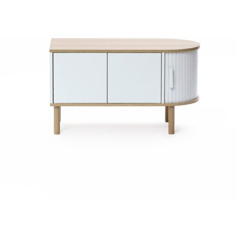 Couchtisch aus Holz in Grau-Weiß mit 2 Türen – skandinavisch/minimalistisch