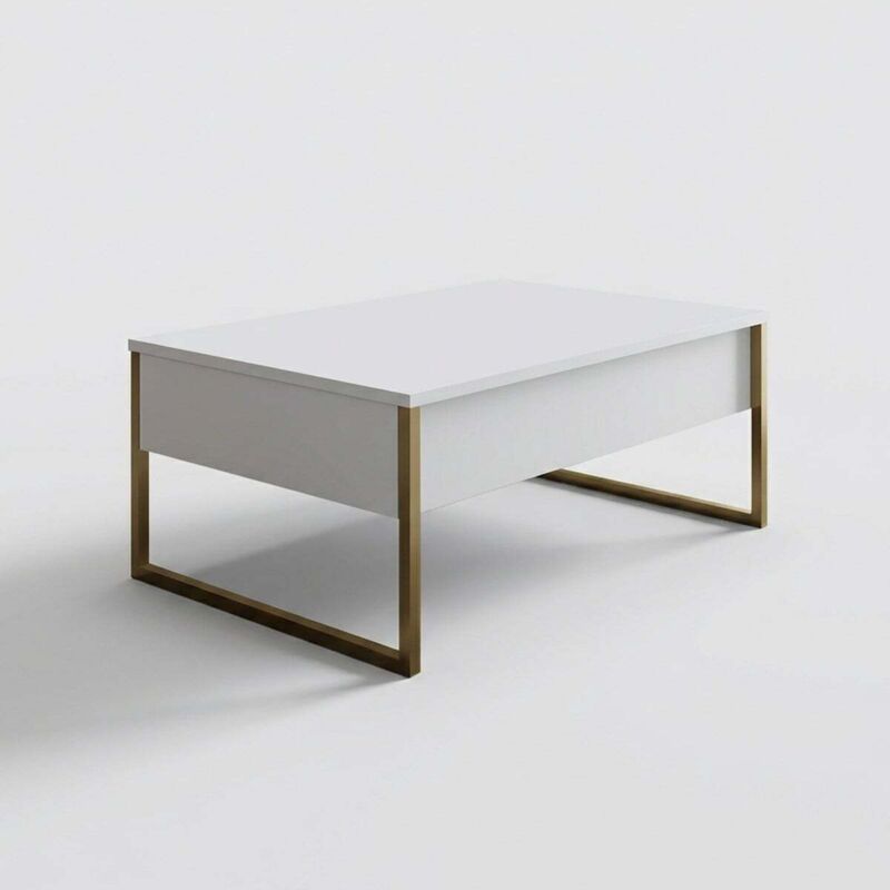 Cotecosy Moderner Couchtisch Mit Metallbeinen Luxe Weiß - Gold