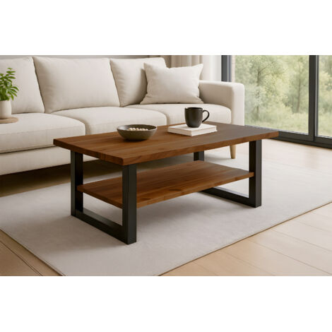 Couchtisch Baumkante 115 x 65 cm Akazie honigfarben schwarz PATRICK