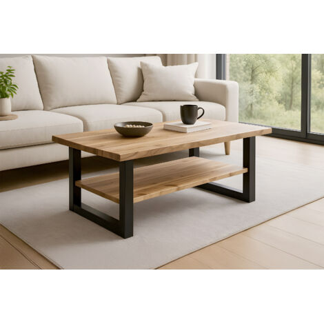 Couchtisch Baumkante 115 x 65 cm Akazie massiv + naturfarben lackiert schwarz PATRICK