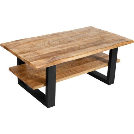 Couchtisch Baumkante 115 x 65 cm Mango massiv + rough schwarz PATRICK