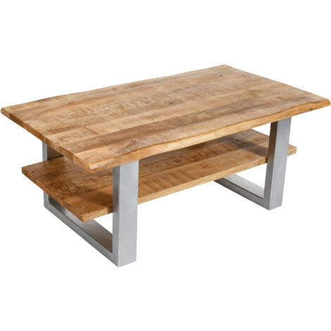 Couchtisch Baumkante 115 x 65 cm Mango + rough silber PATRICK