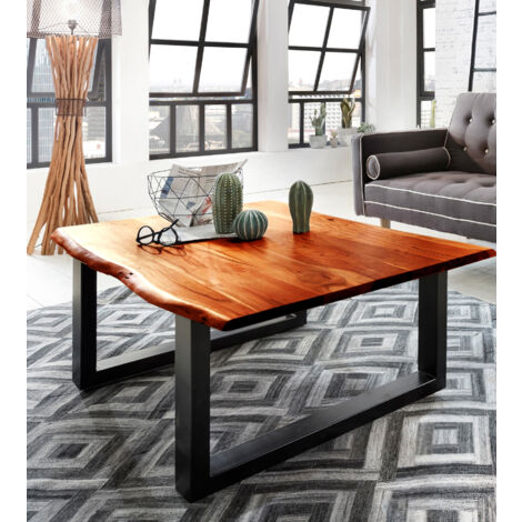 Couchtisch Baumkante 120 x 80 cm Akazie cognacfarben schwarz Esra