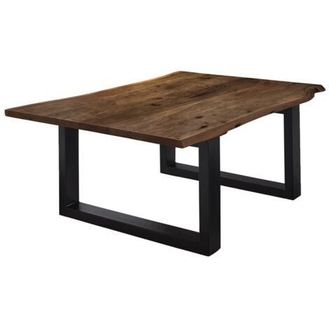 Couchtisch Baumkante 120 x 80 cm Akazie massiv + nussbaumfarben schwarz matt LUBIN