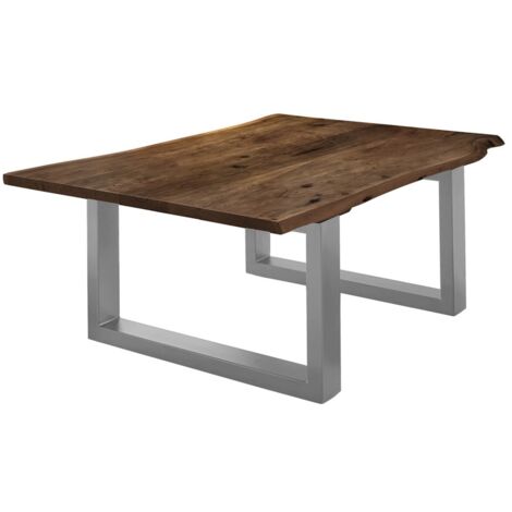 Couchtisch Baumkante 120 x 80 cm Akazie massiv + nussbaumfarben silber LUBIN