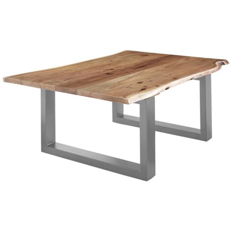 Couchtisch Baumkante 120x80 cm Akazie massiv + naturfarben silber LUBIN