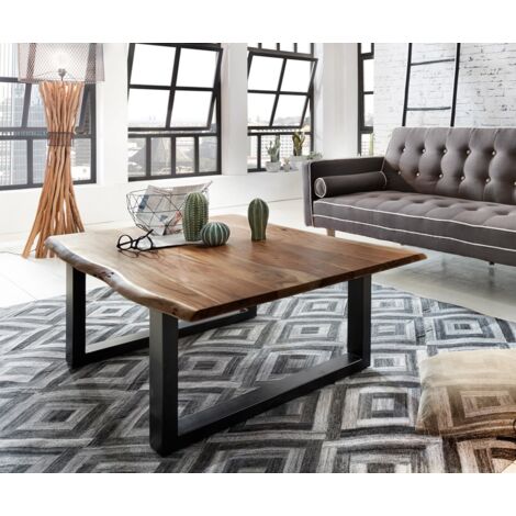 Couchtisch Baumkante 120x80 cm Akazie nussbaumfarben schwarz