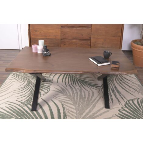 Couchtisch Baumkante 120x80 cm Akazie Nussbaumfarben schwarz X-Gestell