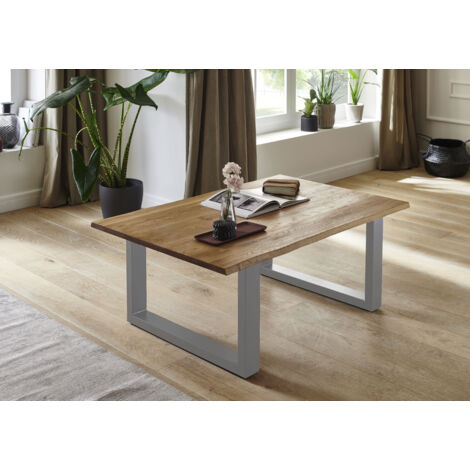 Couchtisch Baumkante 120x80 cm Wildeiche silber grau SESSA
