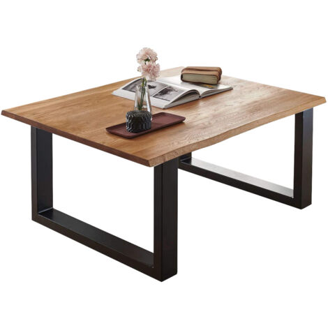Couchtisch Baumkante 80x80 cm Wildeiche schwarz matt SESSA