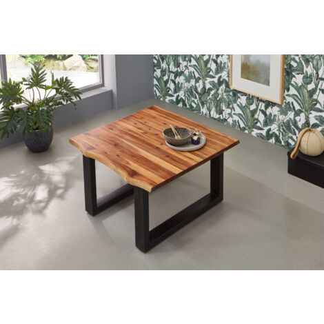 Couchtisch Baumkante 90 x 90 cm Akazie cognacfarben schwarz Esra