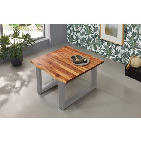 Couchtisch Baumkante 90 x 90 cm Akazie cognacfarben silber Esra