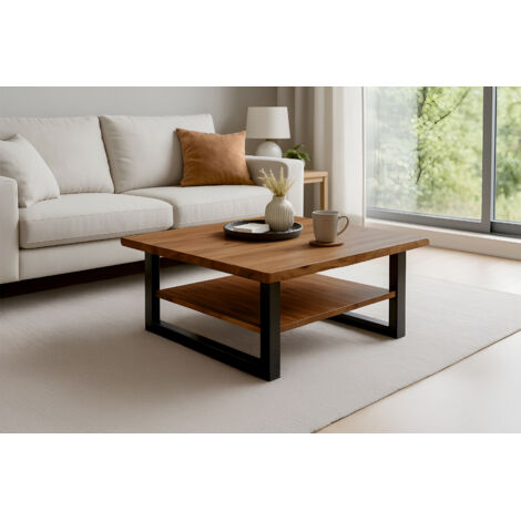 Couchtisch Baumkante 90 x 90 cm Akazie honigfarben schwarz PATRICK