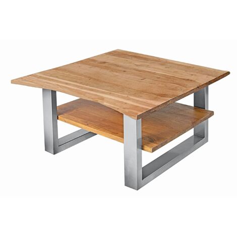 Couchtisch Baumkante 90 x 90 cm Akazie massiv + naturfarben silber PATRICK