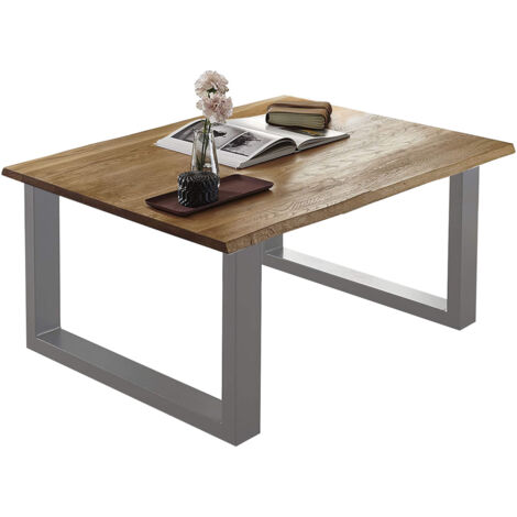 Couchtisch Baumkante 90x90 cm Wildeiche silber grau SESSA