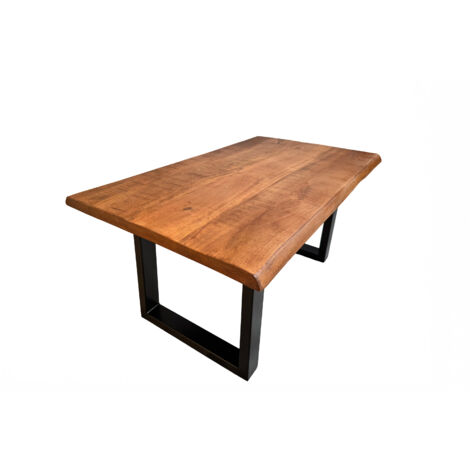 Couchtisch Baumkante Mangoholz massiv honig 100 x 55 U-Gestell schwarz NAYLA