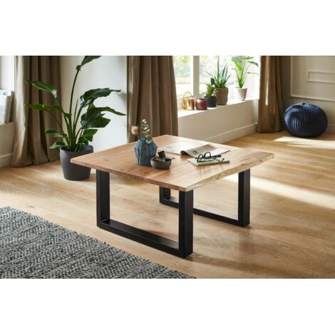 Couchtisch Baumkante massiv Akazie natur 80 x 80 schwarz NOAH