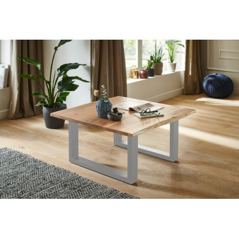 Couchtisch Baumkante massiv Akazie natur 80 x 80 silber NOAH