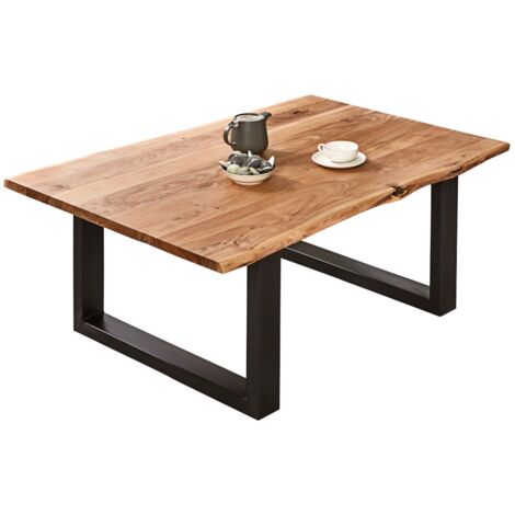 Couchtisch Baumkante massiv Akazie naturfarben 130 x 75 cm schwarz BILLY