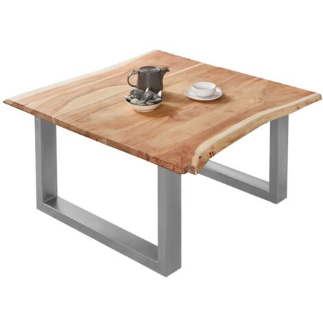 Couchtisch Baumkante massiv Akazie naturfarben 90 x 90 cm silber BILLY