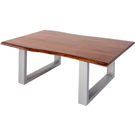 Couchtisch Baumkante massiv Akazie Nussbaum 130 x 75 cm U-Gestell silber INSA