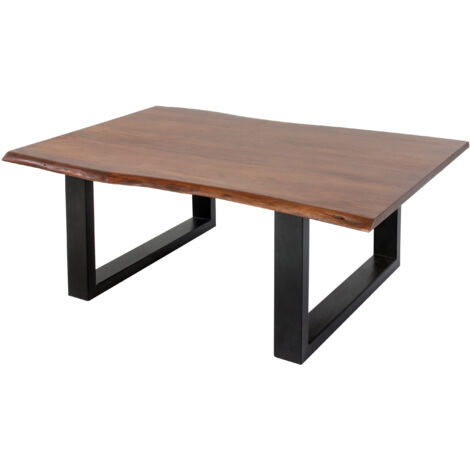 Couchtisch Baumkante massiv Akazie Nussbaum 140 x 75 cm U-Gestell schwarz INSA