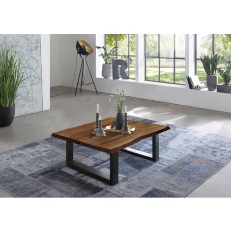 Couchtisch Baumkante massiv Akazie nussbaum 90 x 90 schwarz NOAH