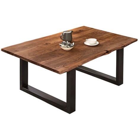 Couchtisch Baumkante massiv Akazie nussbaumfarben 130 x 75 cm schwarz BILLY