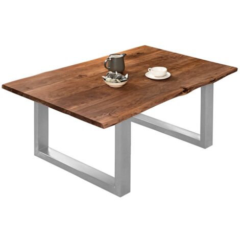 Couchtisch Baumkante massiv Akazie nussbaumfarben 140 x 75 cm silber BILLY