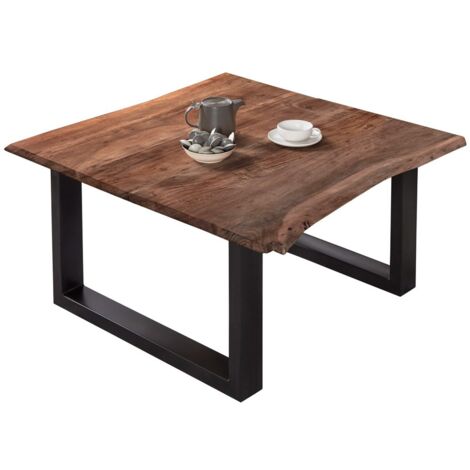 Couchtisch Baumkante massiv Akazie nussbaumfarben 80 x 80 cm schwarz BILLY