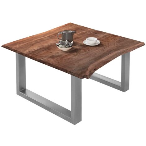 Couchtisch Baumkante massiv Akazie nussbaumfarben 90 x 90 cm silber BILLY