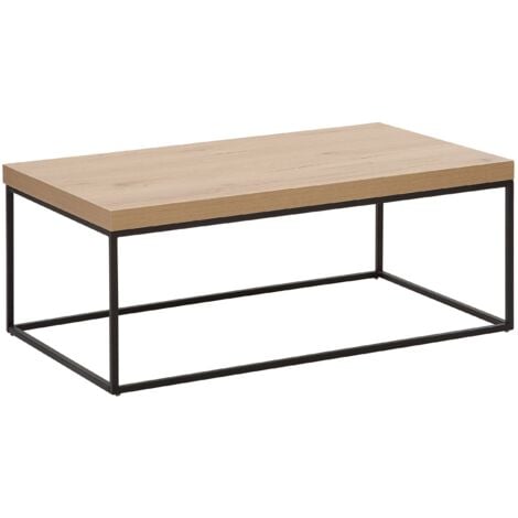 Couchtisch Beige Schwarz 60 x 100 cm MDF Tischplatte Metallgestell Rechteckig Industriell