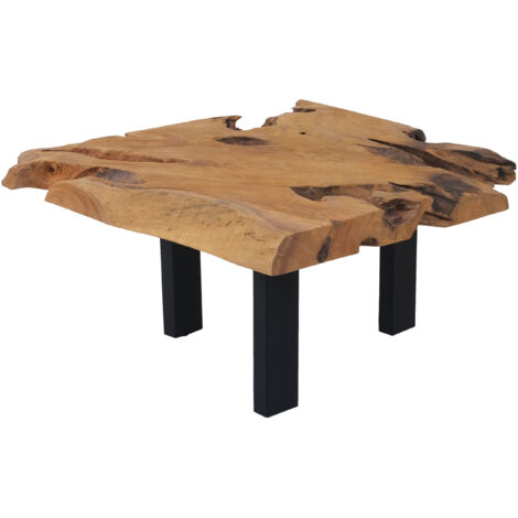 Couchtisch Beistelltisch massiv Teakholz naturbelassen 80x80x40 cm schwarz IBIZA