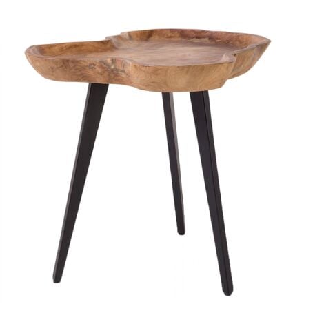 Couchtisch Braun Schwarz Teakholz 56 x 60 cm Metall Tischbeine Handgefertigt Extravagante Unregelmässige Tischplatte Modern