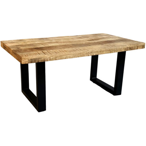 Couchtisch gerade Kante Mangoholz massiv Natur/Rau 100 x 55 U-Gestell schwarz NADIA