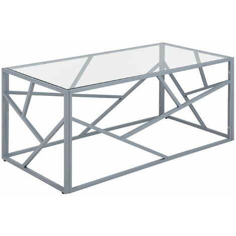 Couchtisch Glastisch mit Metallgestell silber 50 x 100 cm Glamour Kaffeetisch rechteckiger Wohnzimmertisch Orland - Silber