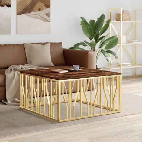 Couchtisch Golden Edelstahl und Altholz Massiv vidaXL