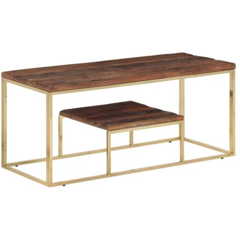 Couchtisch Golden Edelstahl und Massive Holzschwellen vidaXL