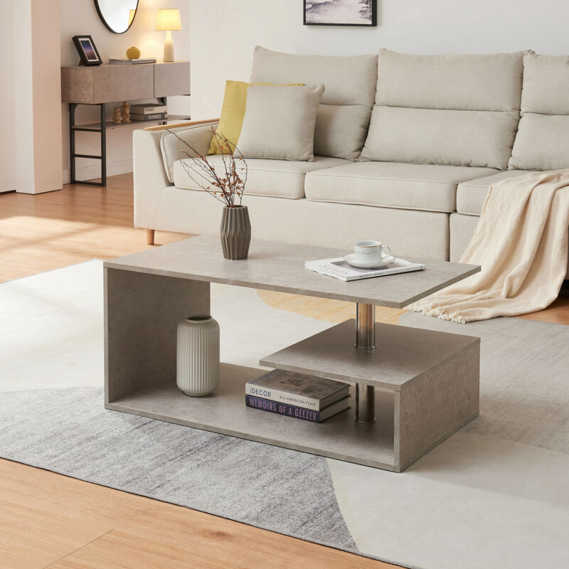 [en.casa] - Couchtisch Haarlem 90x50x41 Cm Betonoptik, Hell