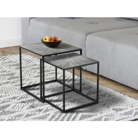 Couchtisch HILLARY 2er Set - Satztisch Metall in Schwarz Silber