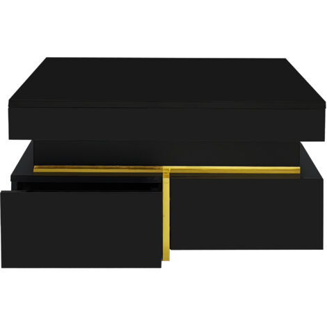 Couchtisch, Hochglanz-Wohnzimmertisch, Beistelltisch mit Schubladen und goldenen Akzenten