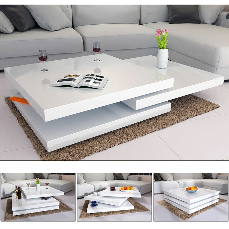 Casaria Couchtisch Hochglanz weiß 360° drehbar Cube Design, Wohnzimmertisch Beistelltisch Design Lounge Tisch Sofatisch